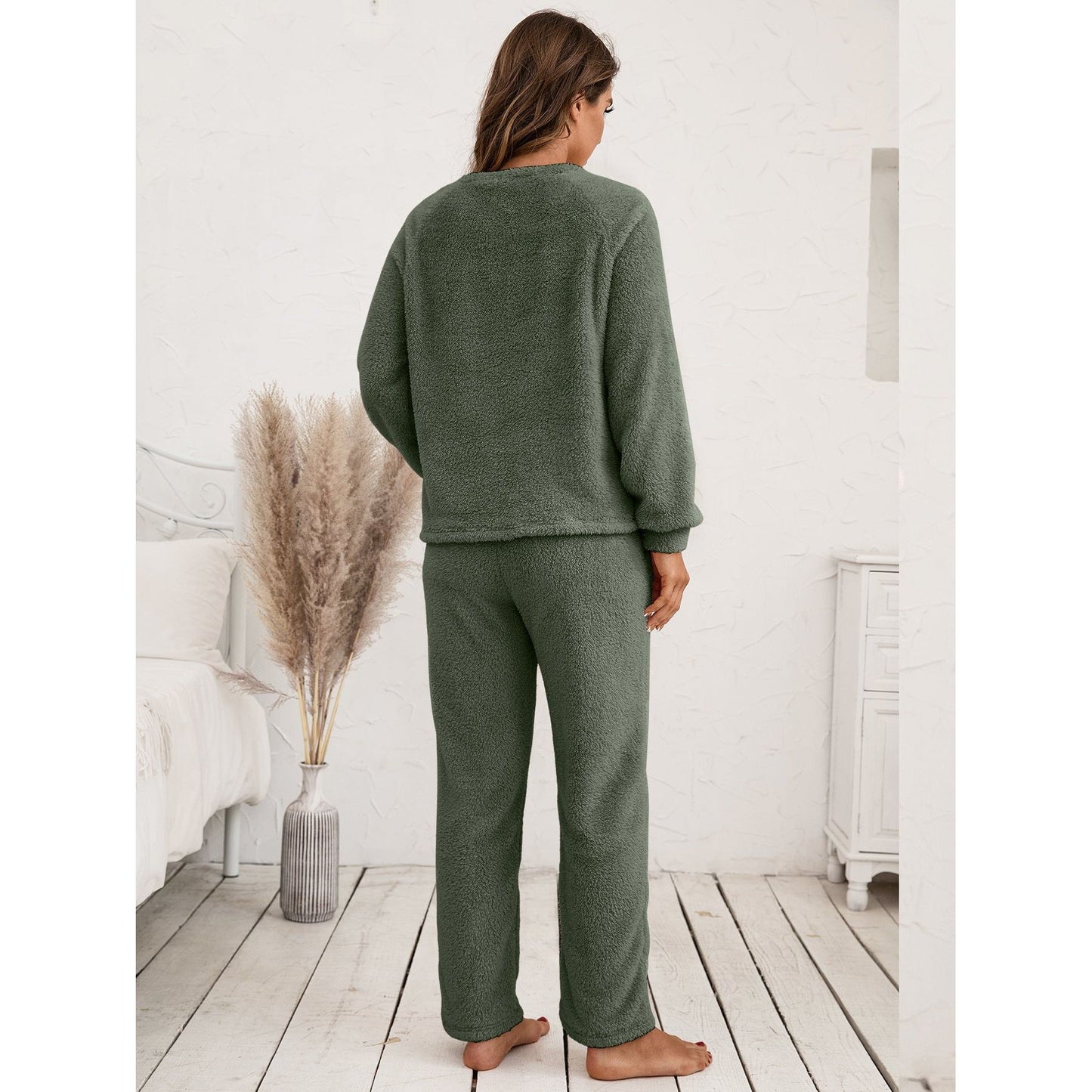 Ivy Lane Teddy Long Sleeve Top and Pants Lounge Set