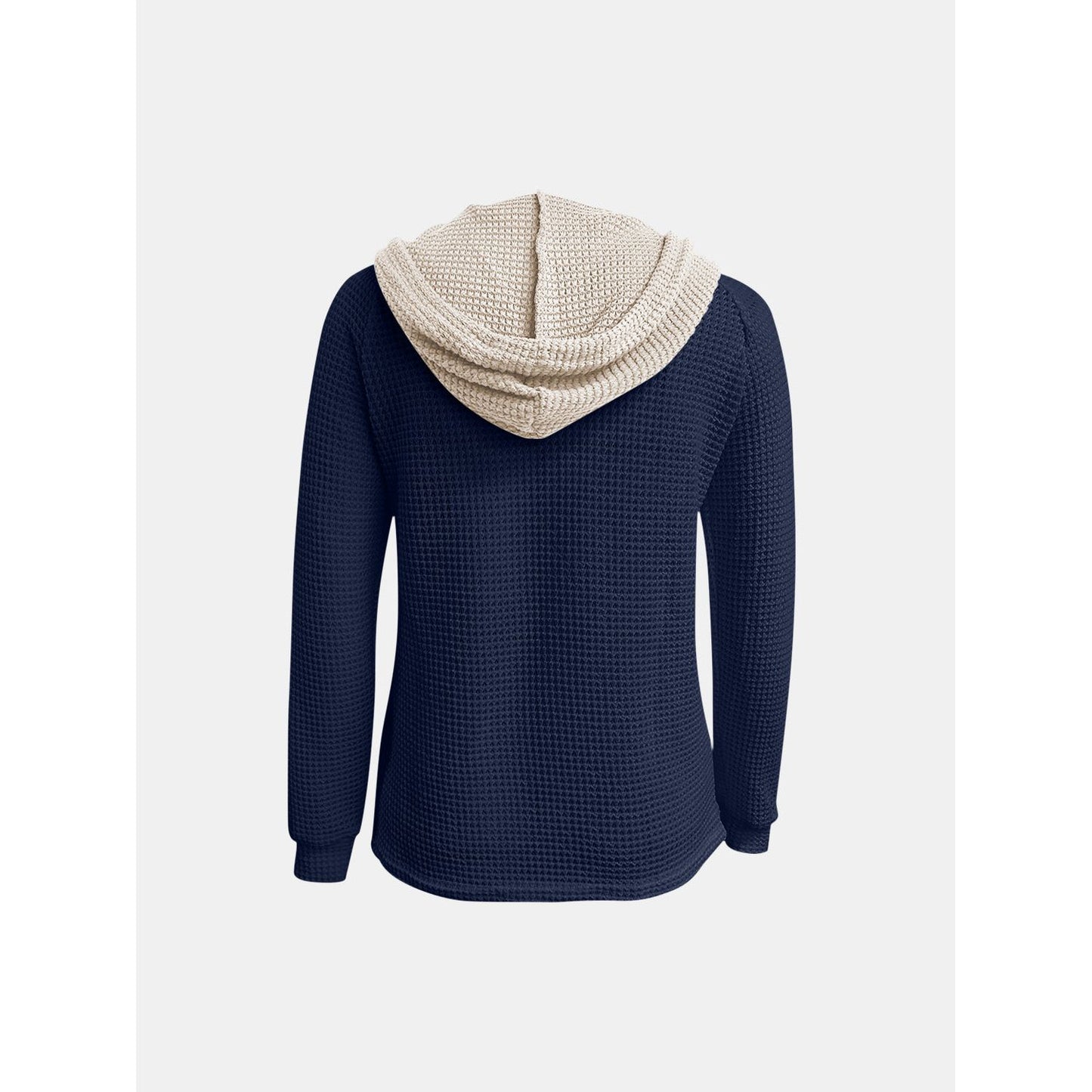 Full Size Waffle-Knit Contrast Long Sleeve Hoodie