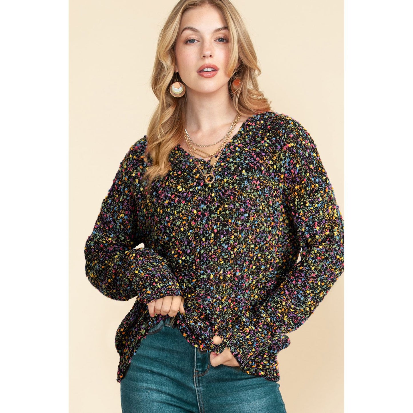 Confetti V-Neck Long Sleeve Sweater