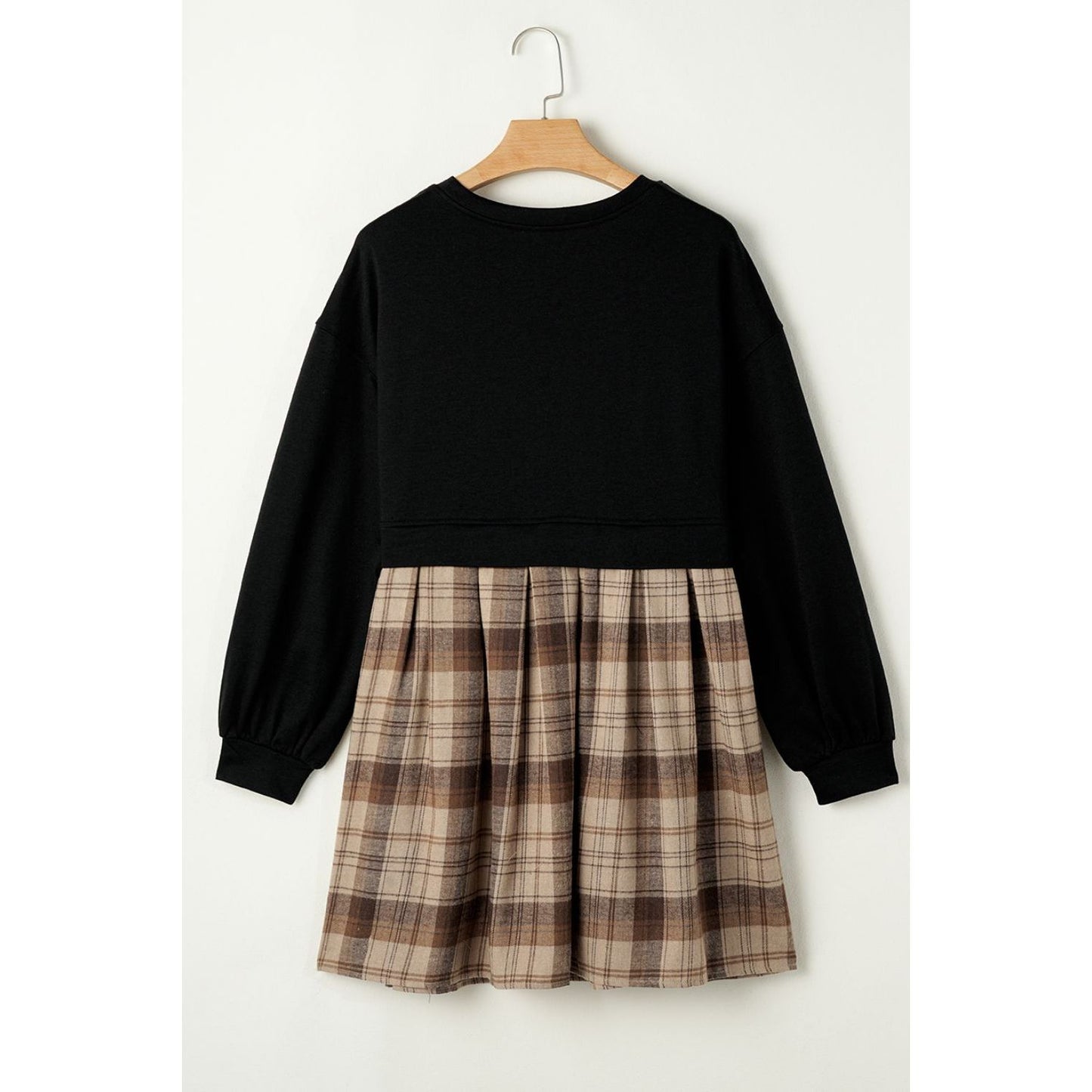 Plaid Round Neck Long Sleeve Mini Dress