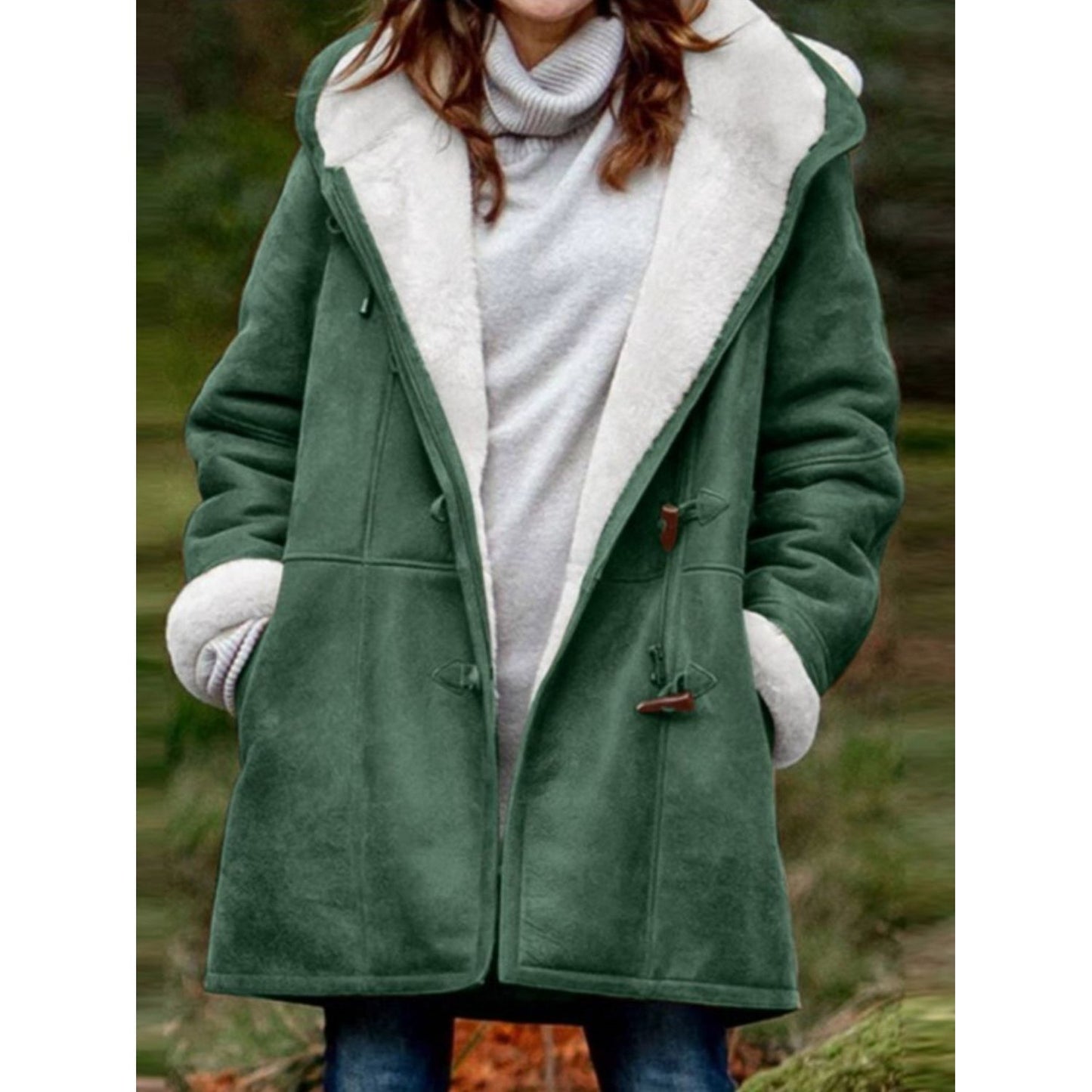 Full Size Pocketed Long Sleeve Hooded Toggle Jacket