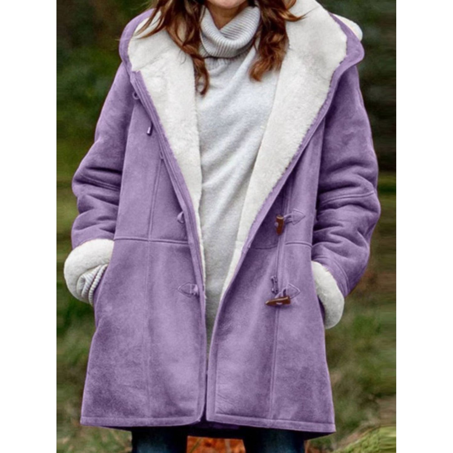 Full Size Pocketed Long Sleeve Hooded Toggle Jacket