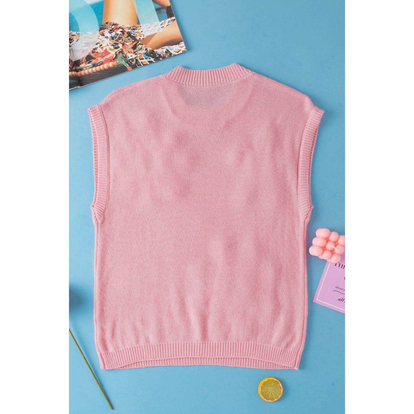 Crochet Flower Round Neck Sweater Vest