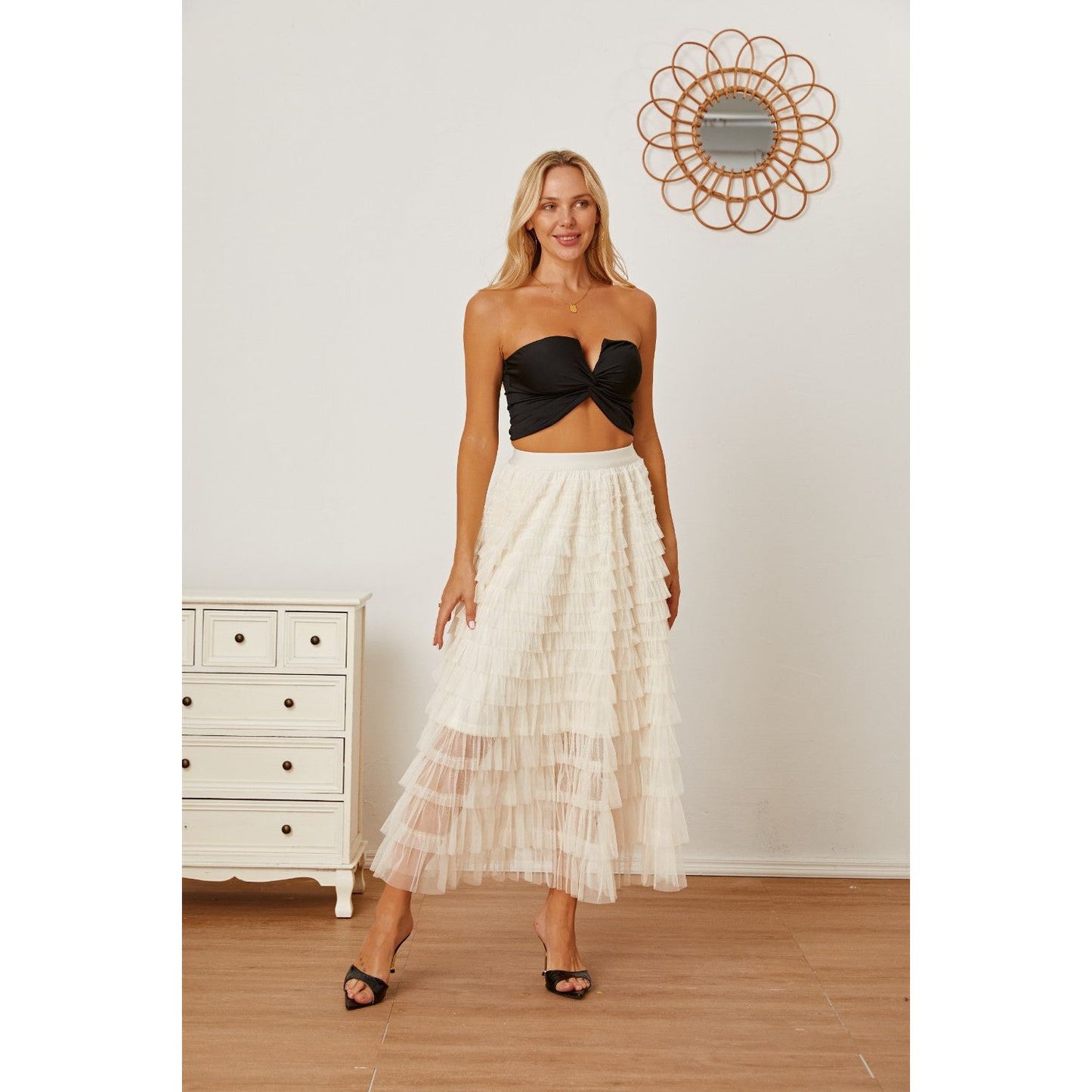 Ruched High Waist Tiered Skirt