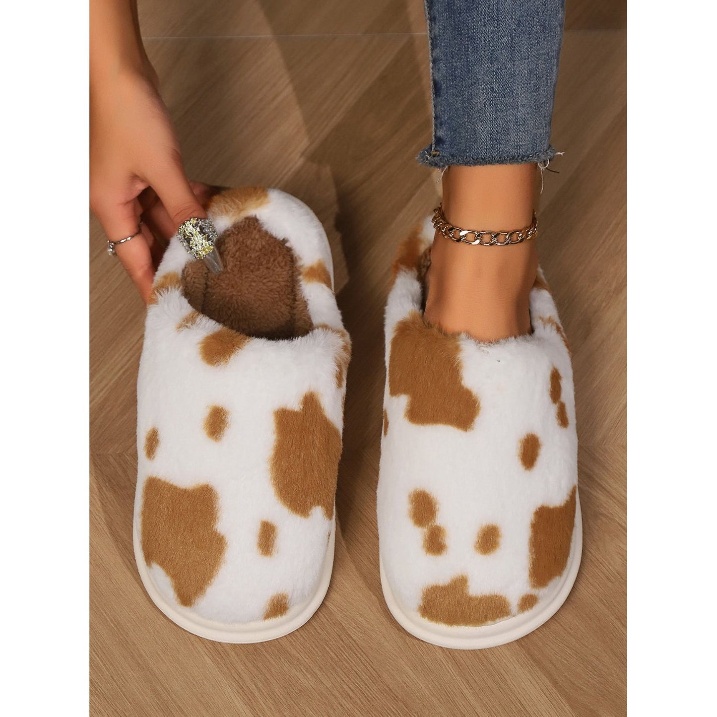 Animal Print Faux Fur Slippers