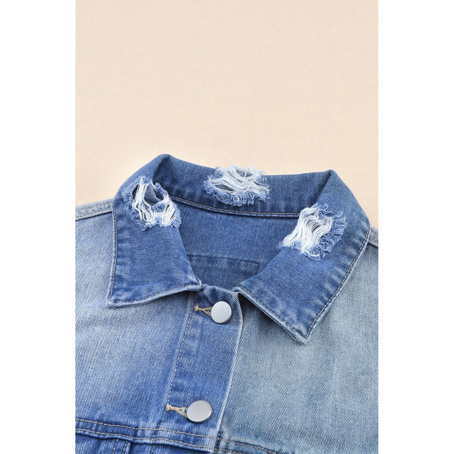 Distressed Button Up Drop Shoulder Denim Jacket