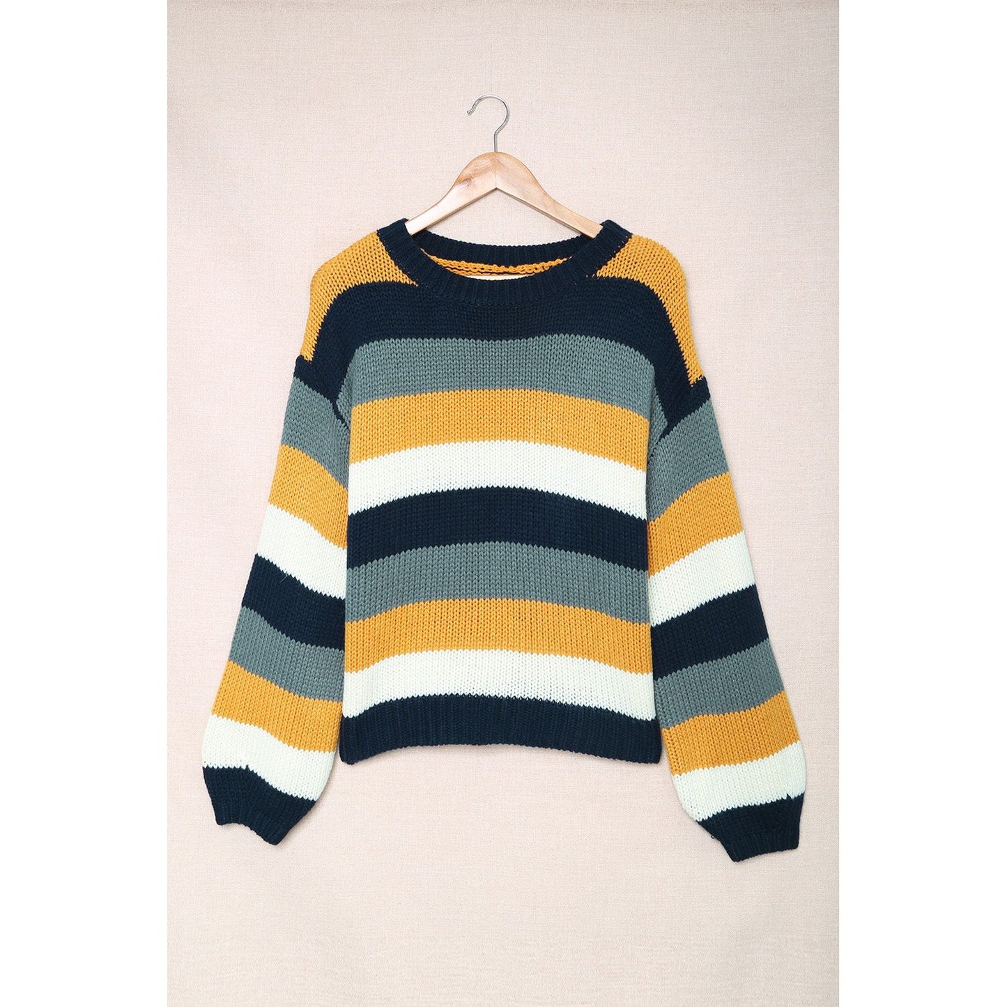 Color Block Round Neck Dropped Shoulder Sweater