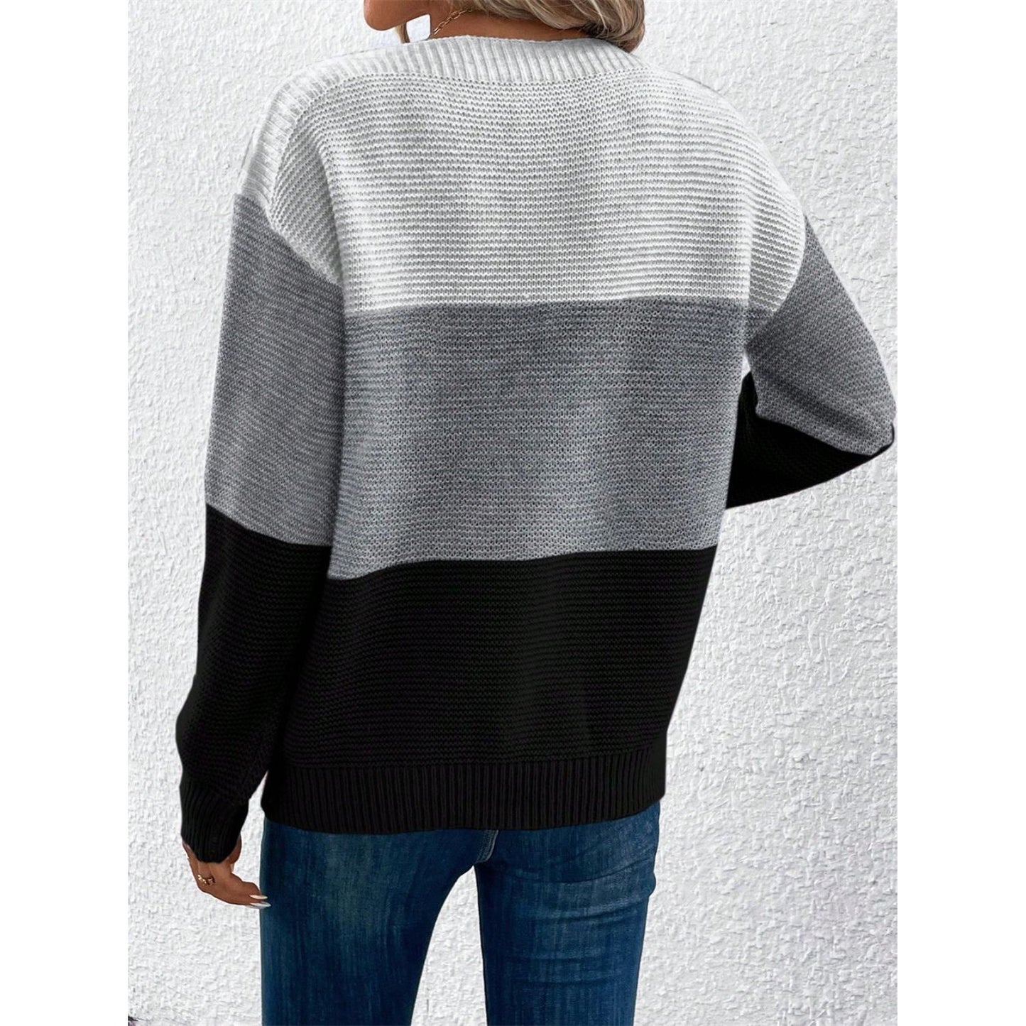 Color Block Drop Shoulder Long Sleeve Sweater