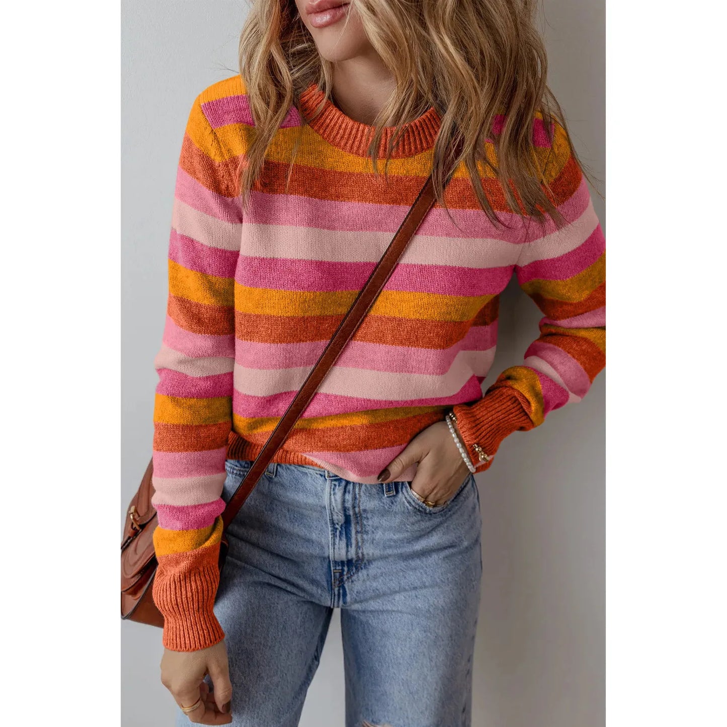 Striped Round Neck Long Sleeve Sweater
