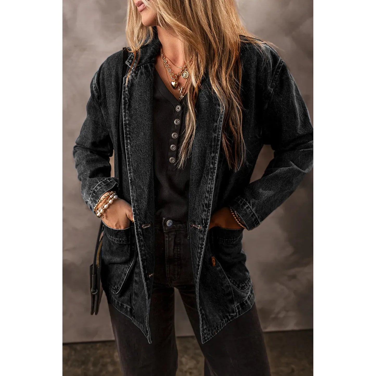 Pocketed Long Sleeve Denim Jacket