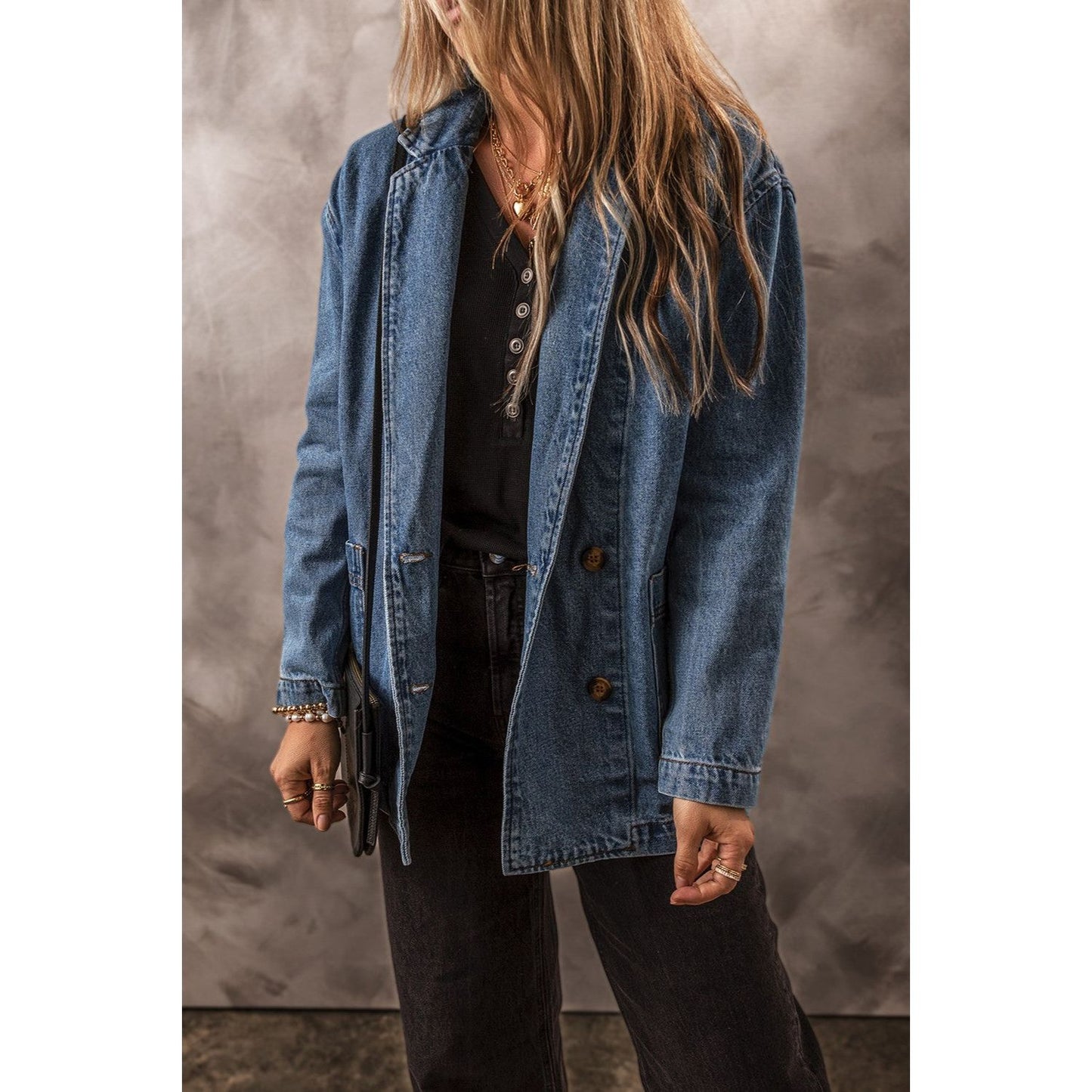Pocketed Long Sleeve Denim Jacket