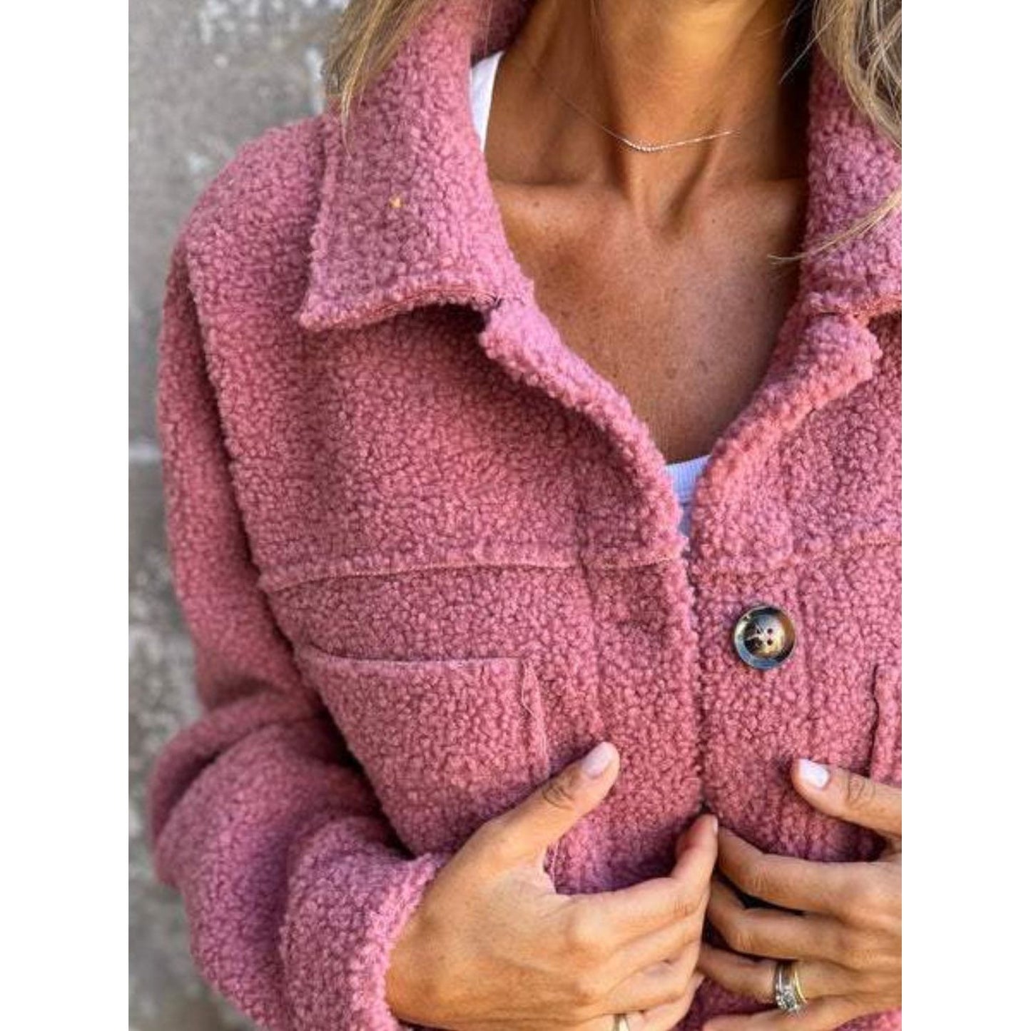Full Size Fuzzy Button Up Drop Shoulder Jacket