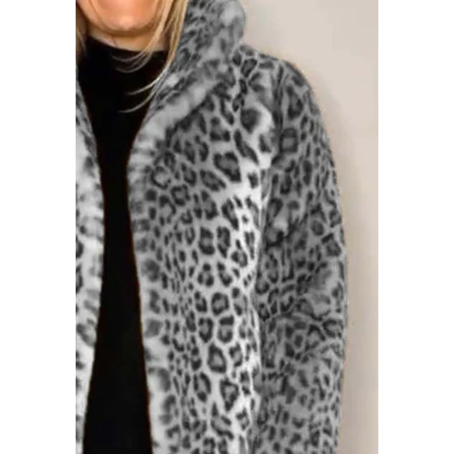 Full Size Leopard Furry Collared Neck Long Sleeve Coat