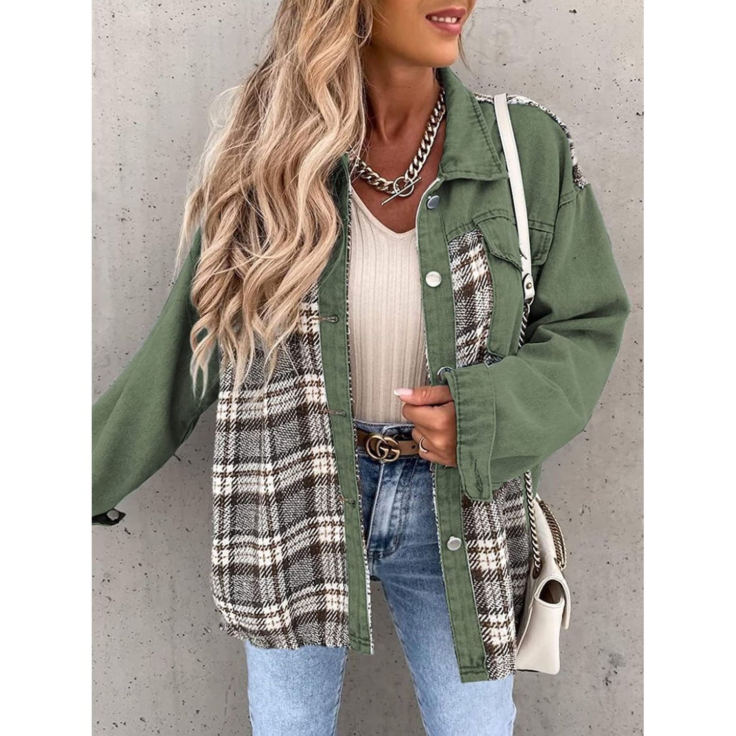 Plaid Button Up Dropped Shoulder Jacket