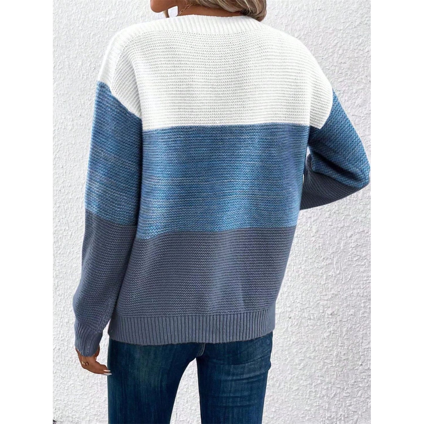 Color Block Drop Shoulder Long Sleeve Sweater
