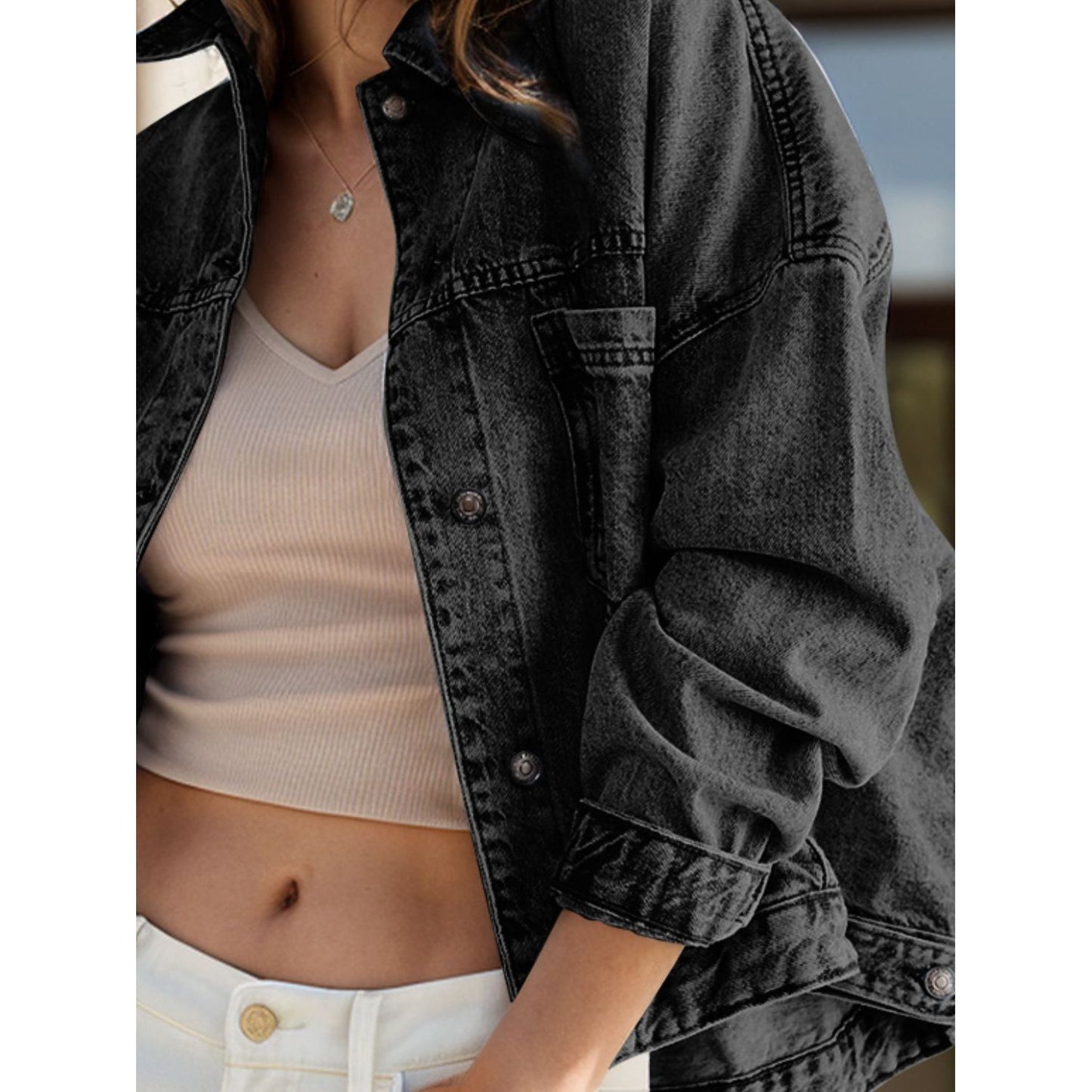 Pocketed Button Up Denim Jacket