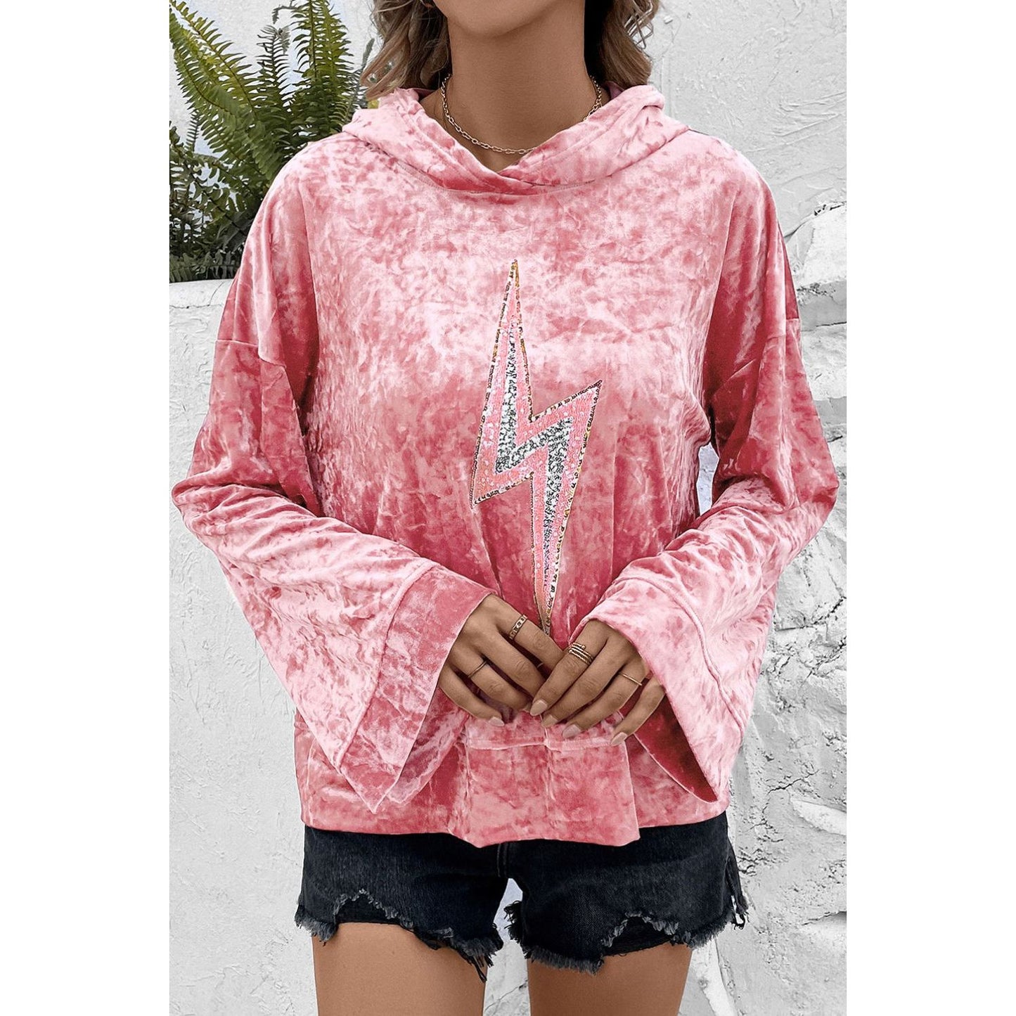 Thunderbolt Sequin Long Sleeve Hoodie