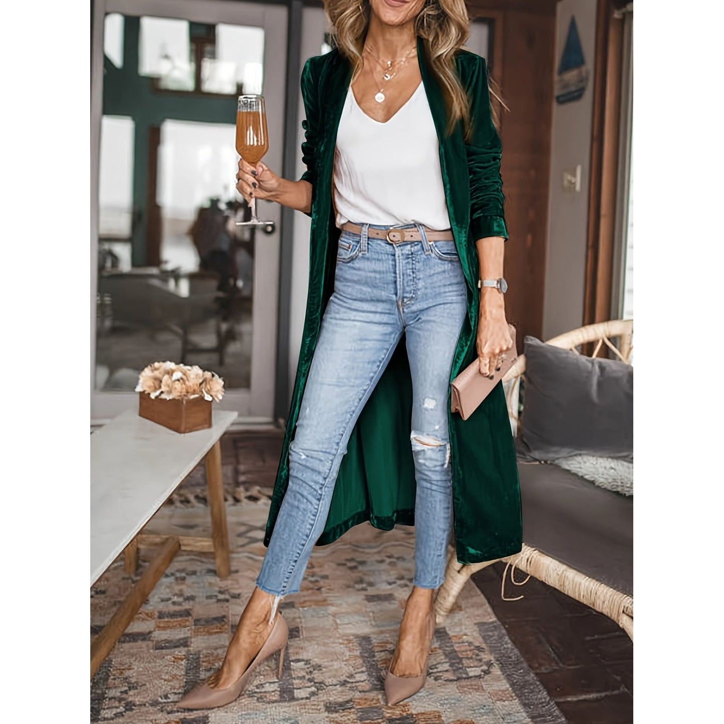 Open Front Long Sleeve Coat