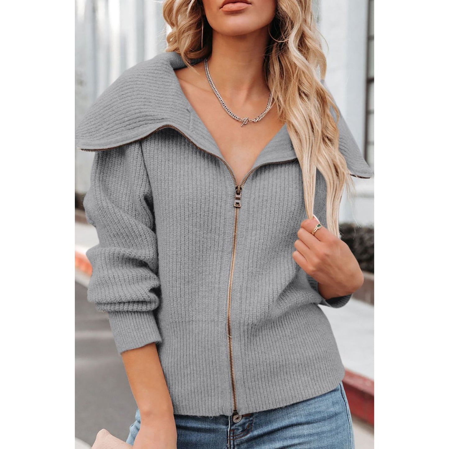 Zip Up Long Sleeve Cardigan