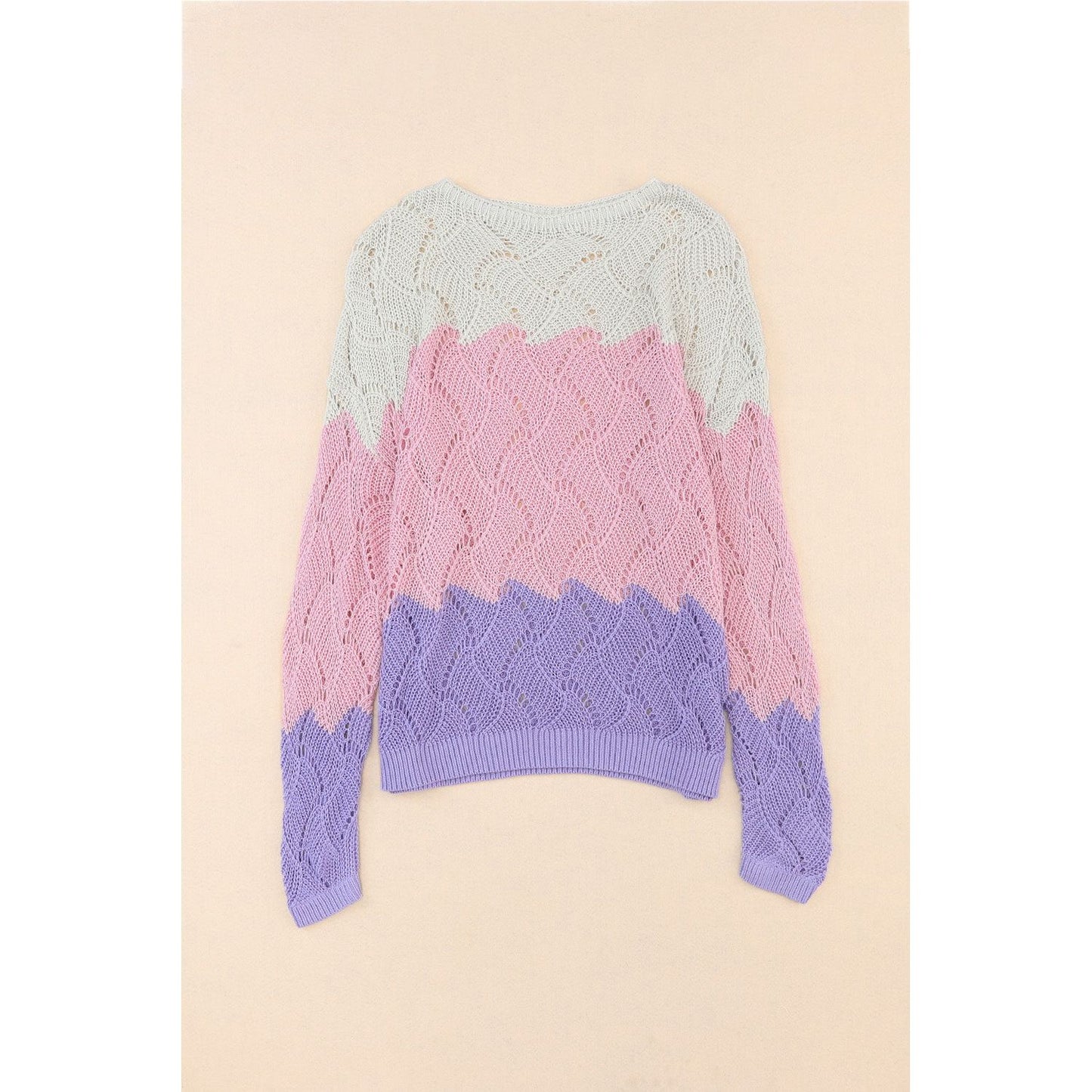 Color Block Hollow Boat Neck Sweater