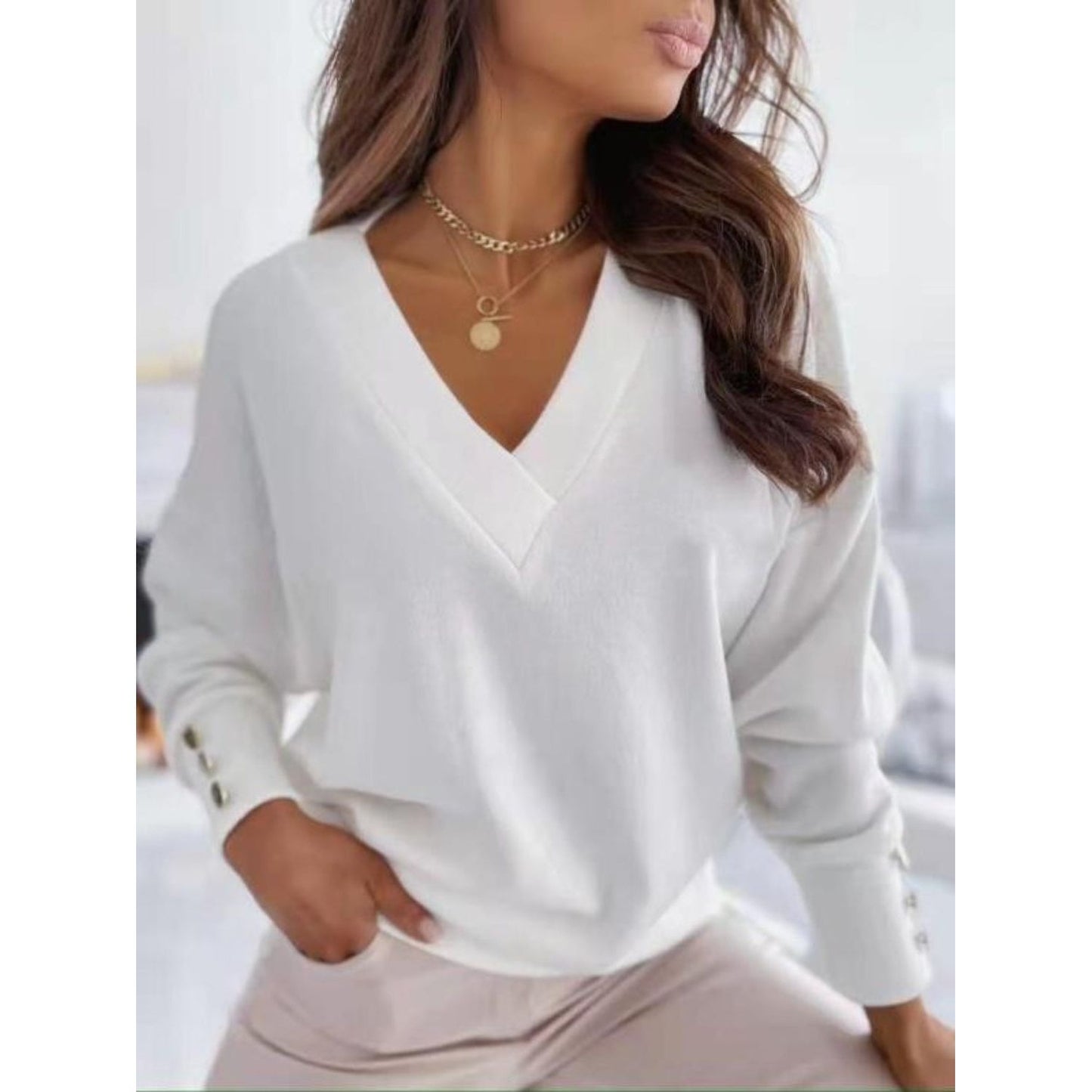 V-Neck Long Sleeve Sweatshirt