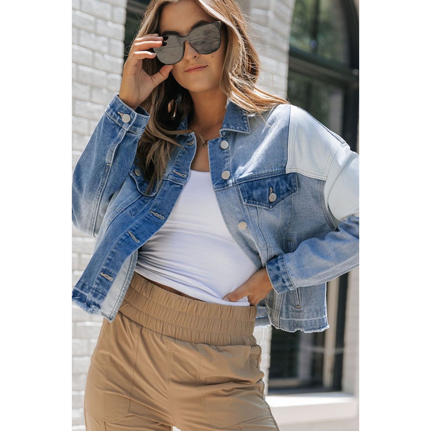 Distressed Button Up Drop Shoulder Denim Jacket