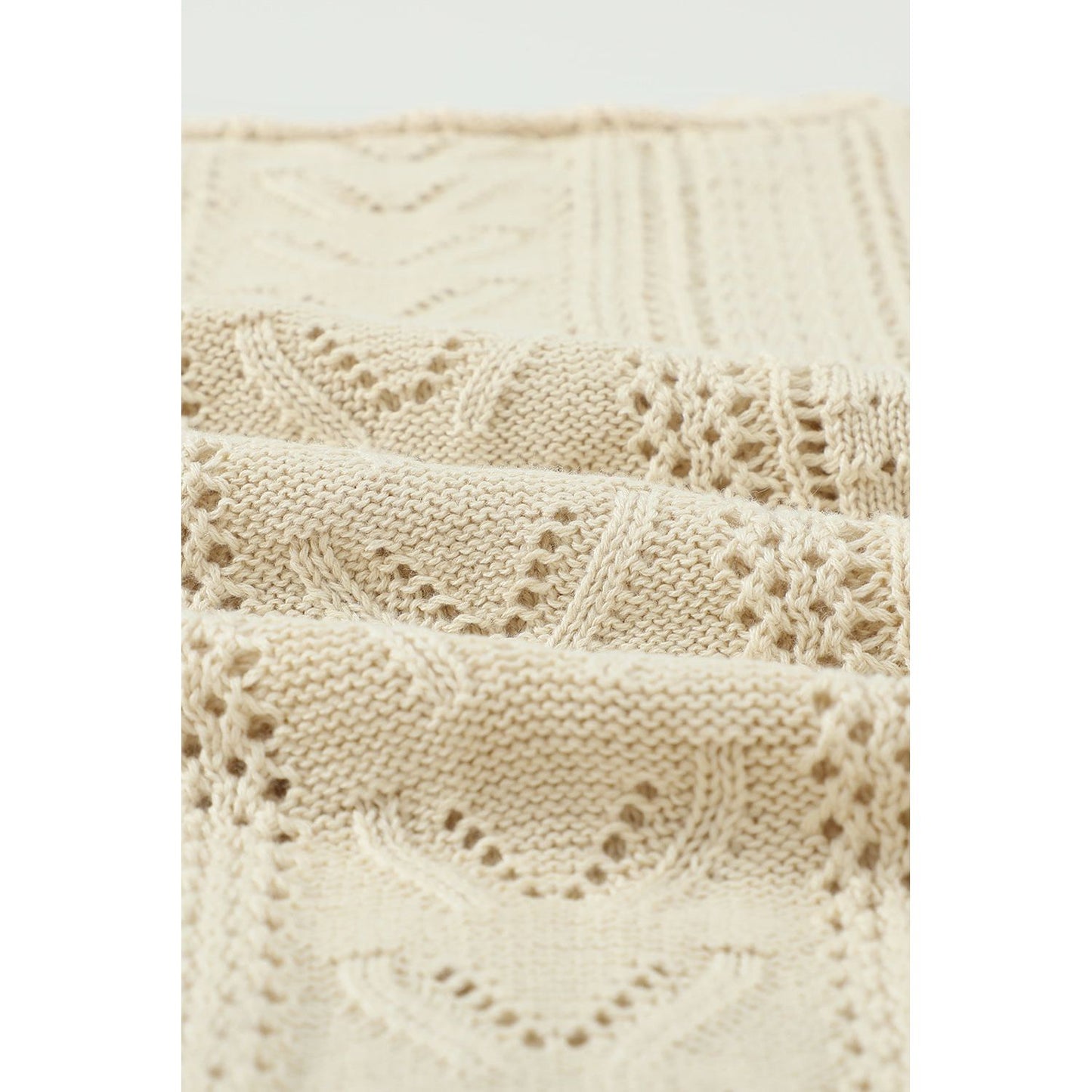 Openwork Round Neck Long Sleeve Sweater
