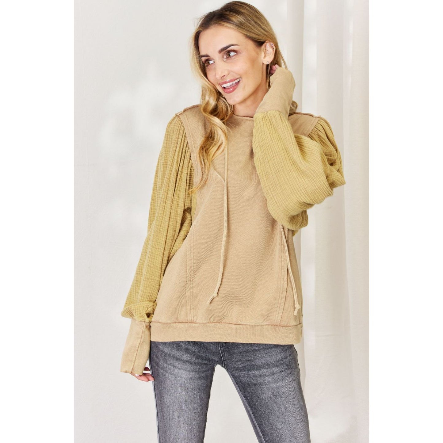 HEYSON Full Size Mineral Wash Cotton Gauze Terry Hoodie