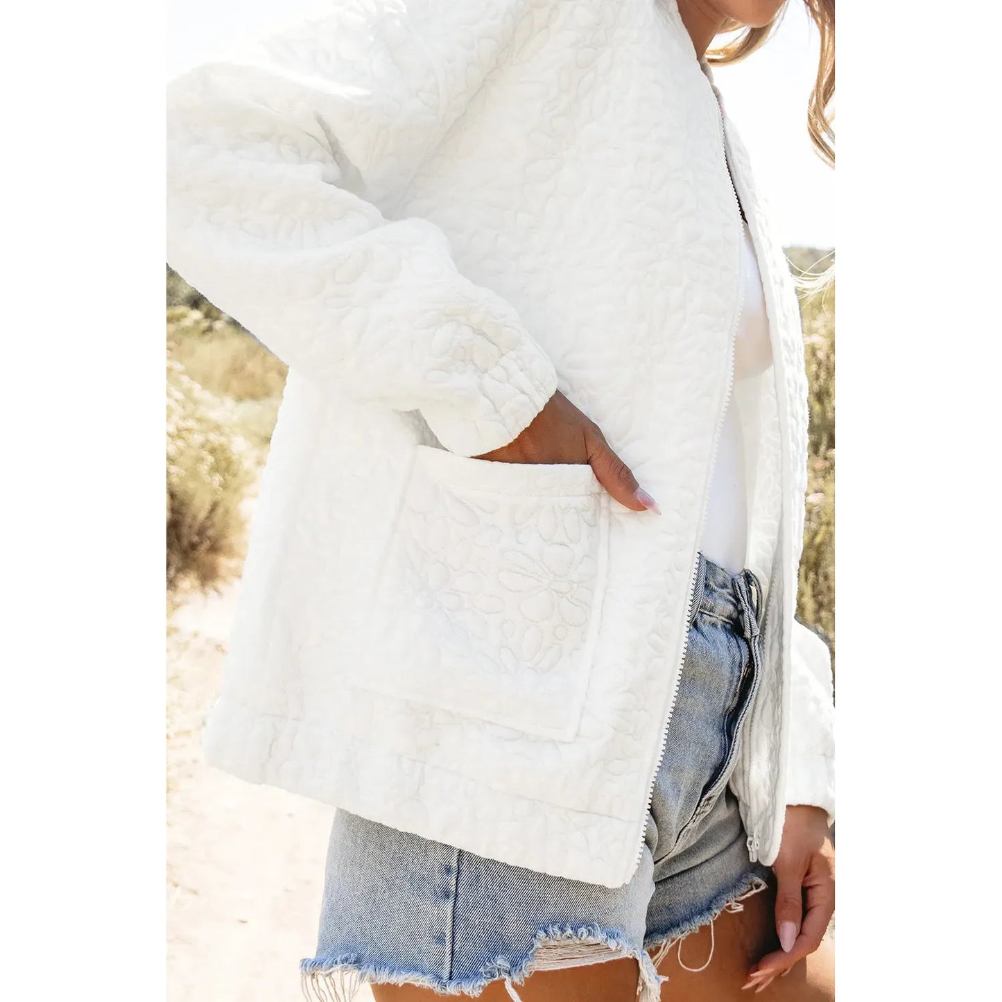 Baseball Collar Floral Quilted Jacket