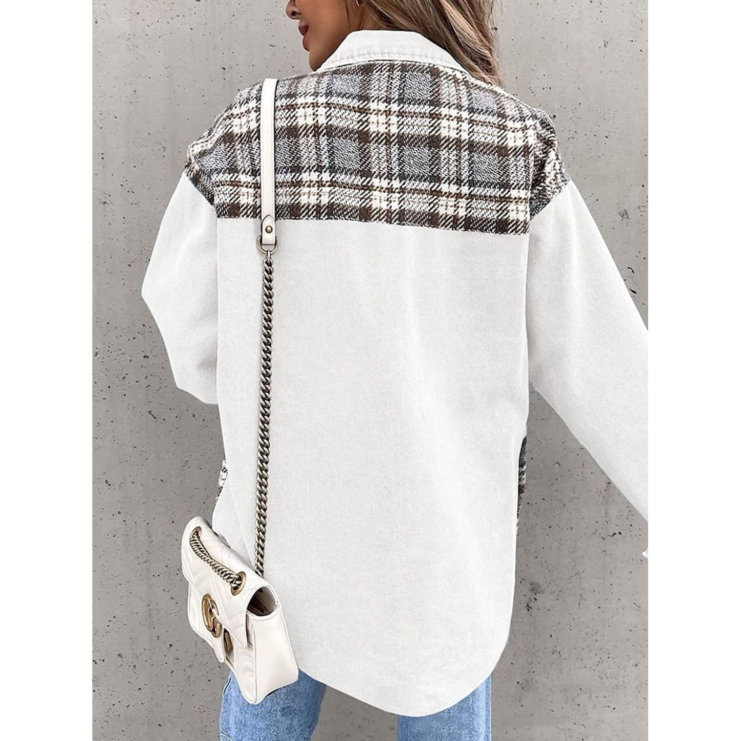 Plaid Button Up Dropped Shoulder Jacket