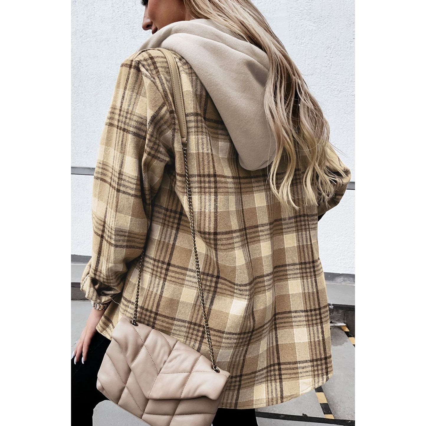 Plaid Button Up Long Sleeve Hooded Jacket