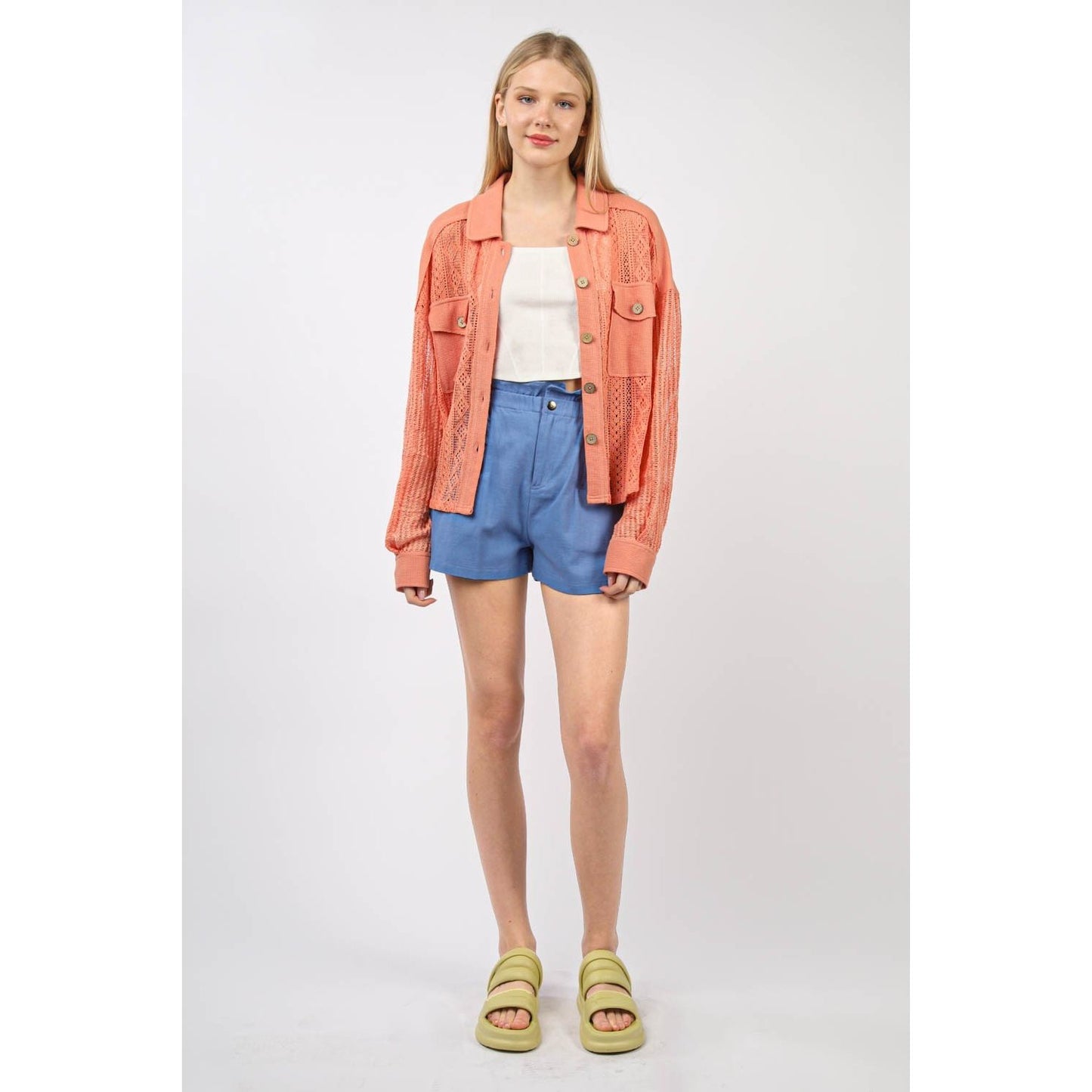 VERY J Button Up Long Sleeve Lace Shirt