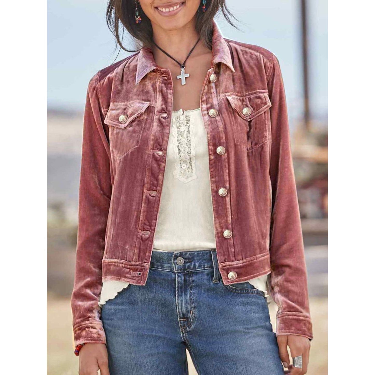 Button Up Long Sleeve Jacket with Chest Pockets