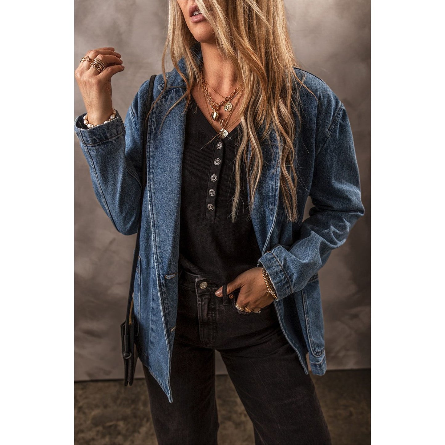 Pocketed Long Sleeve Denim Jacket