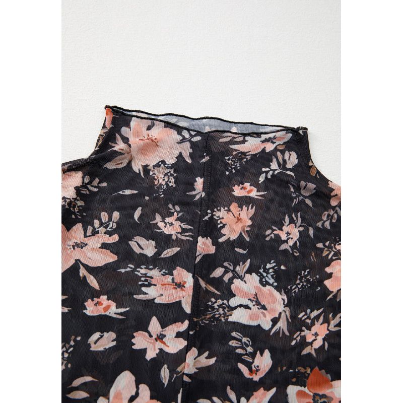 Floral Mock Neck Long Sleeve Blouse