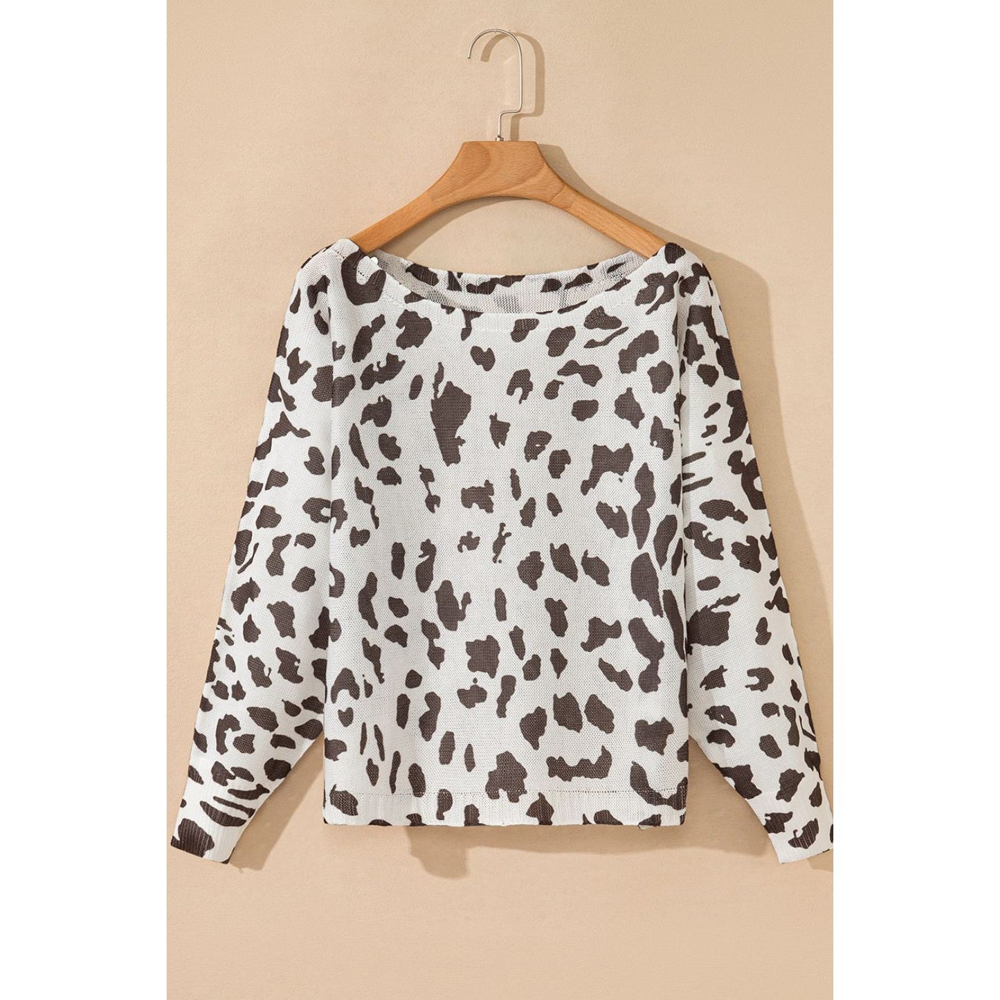 Leopard Boat Neck Long Sleeve Knit Top