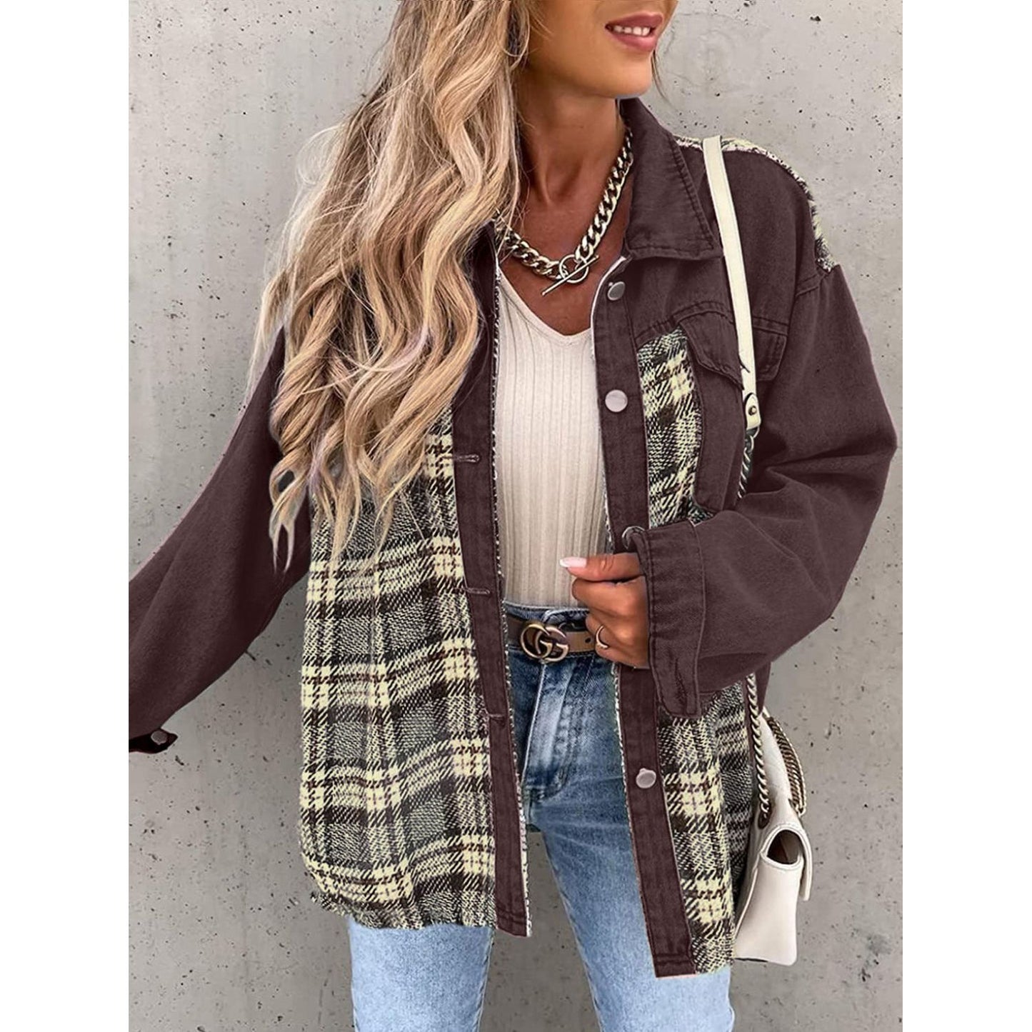 Plaid Button Up Dropped Shoulder Jacket