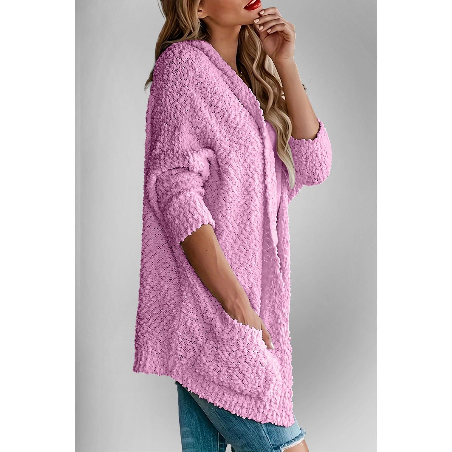 Double Take Pocketed Open Front Long Sleeve Cardigan
