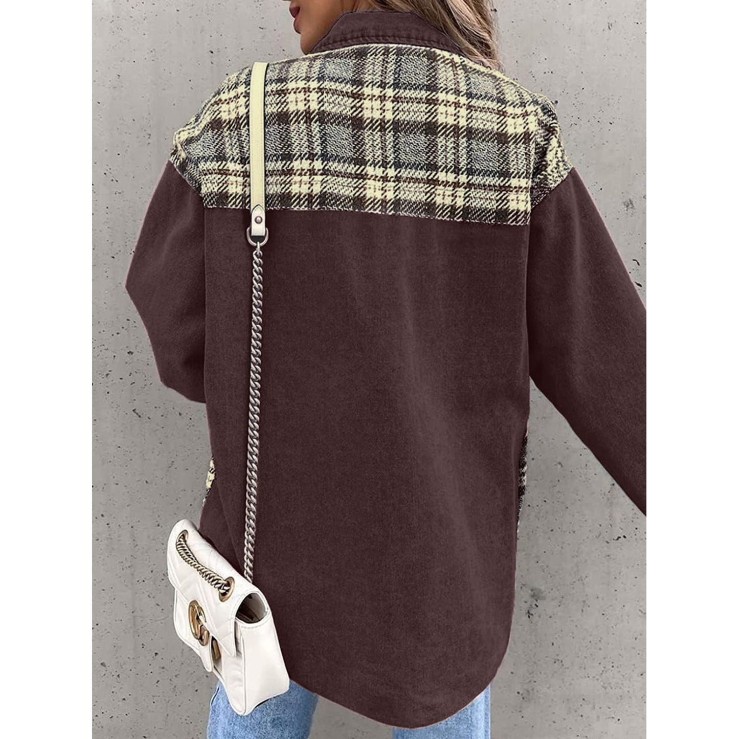 Plaid Button Up Dropped Shoulder Jacket