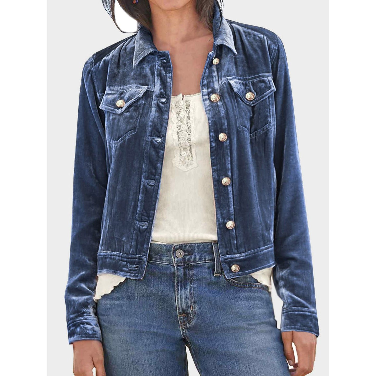 Button Up Long Sleeve Jacket with Chest Pockets