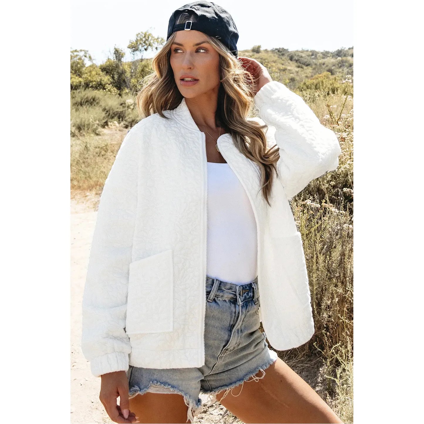 Baseball Collar Floral Quilted Jacket