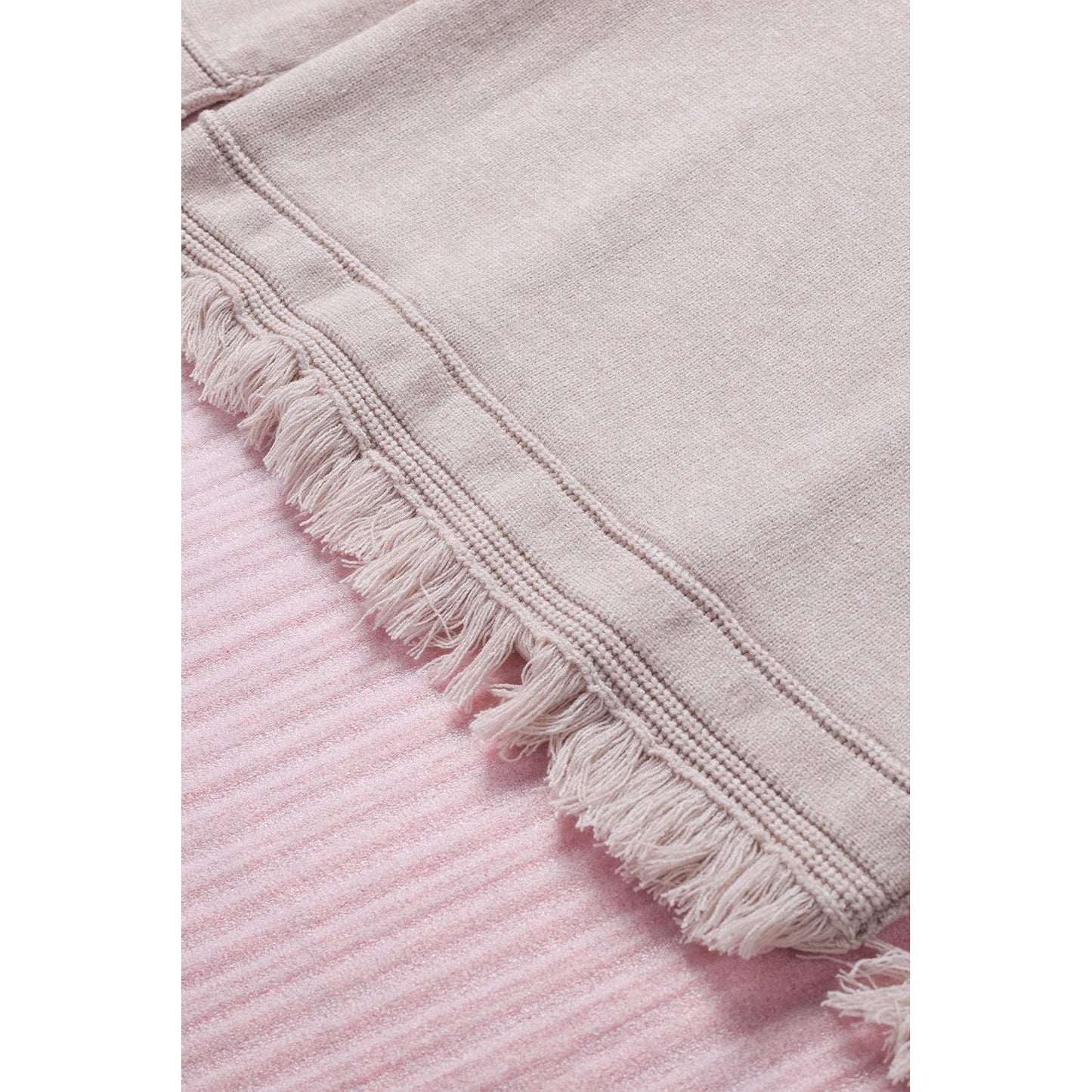 Exposed Seam Fringe Hem V-Neck Long Sleeve Sweater