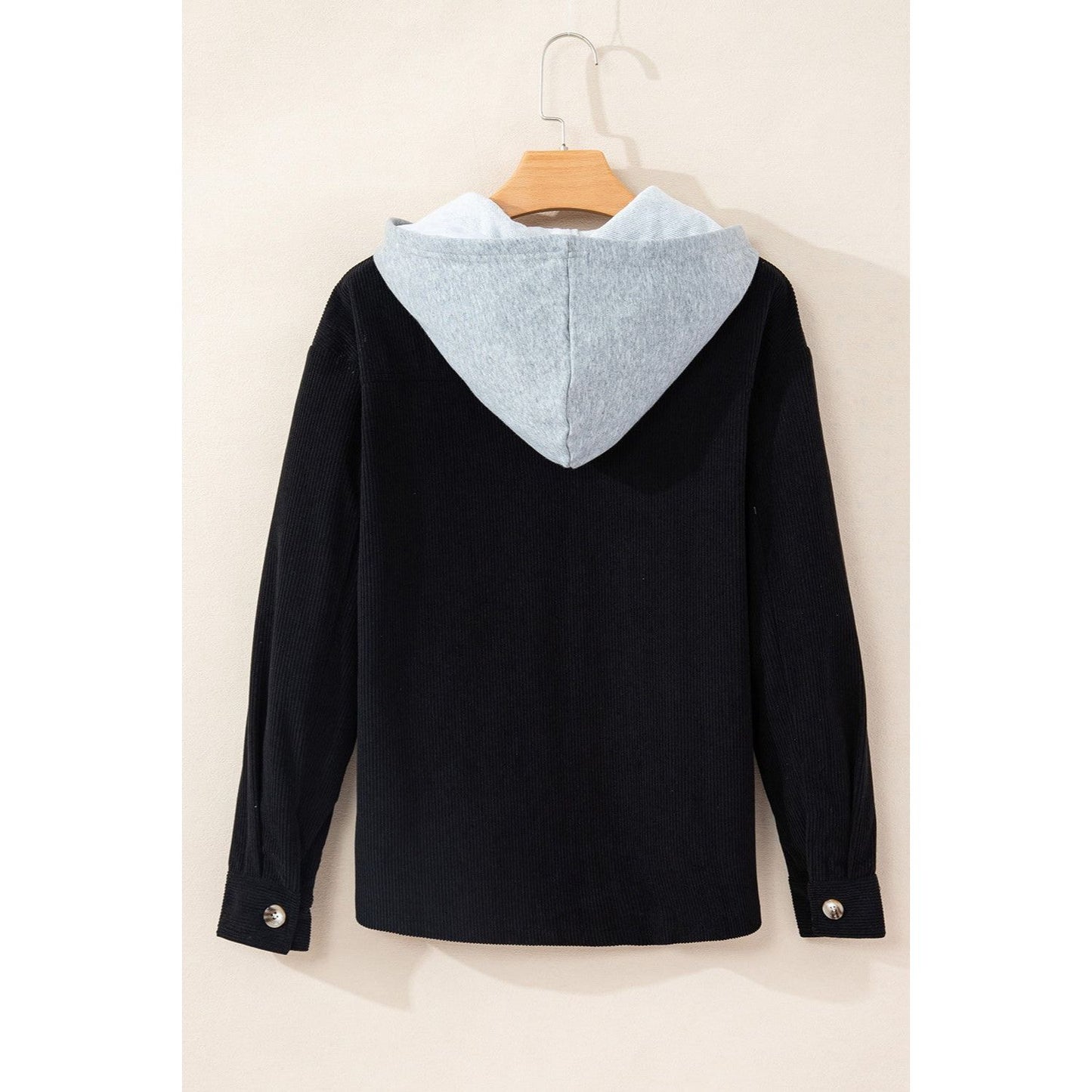 Drawstring Button Up Long Sleeve Hooded Jacket