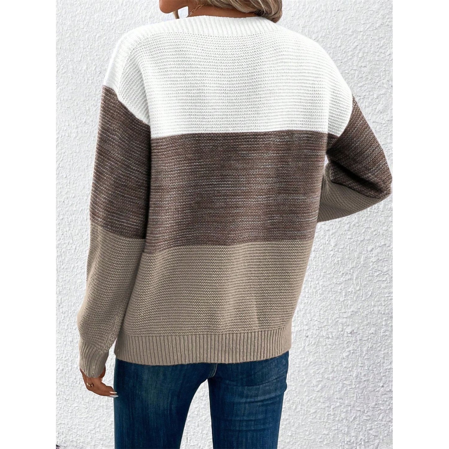 Color Block Drop Shoulder Long Sleeve Sweater
