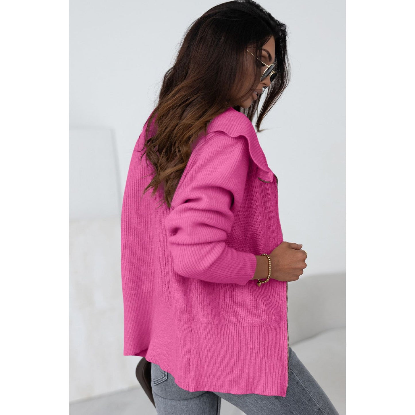 Zip Up Long Sleeve Cardigan