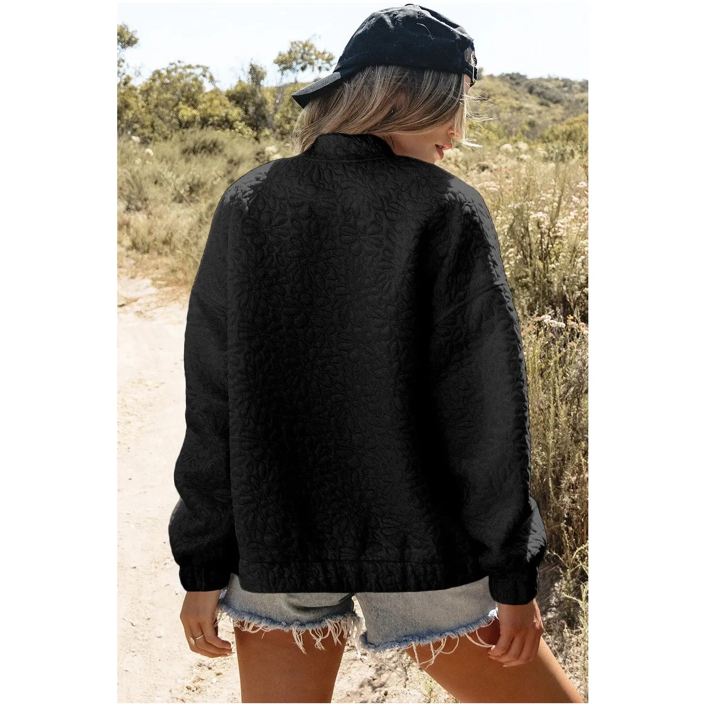 Baseball Collar Floral Quilted Jacket