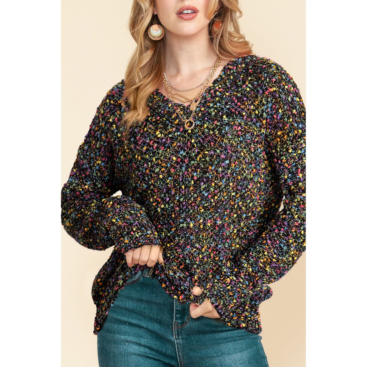 Confetti V-Neck Long Sleeve Sweater
