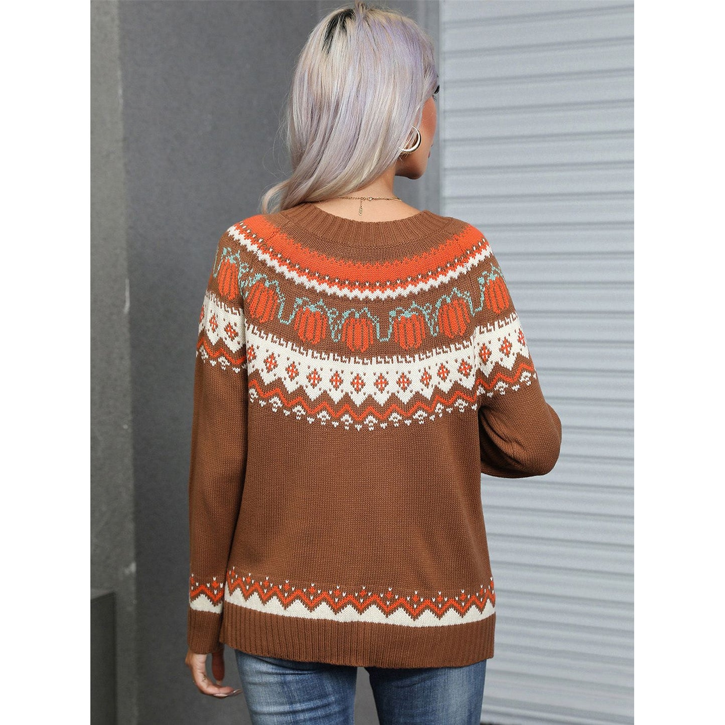 Angel Wings Geometric Round Neck Long Sleeve Sweater