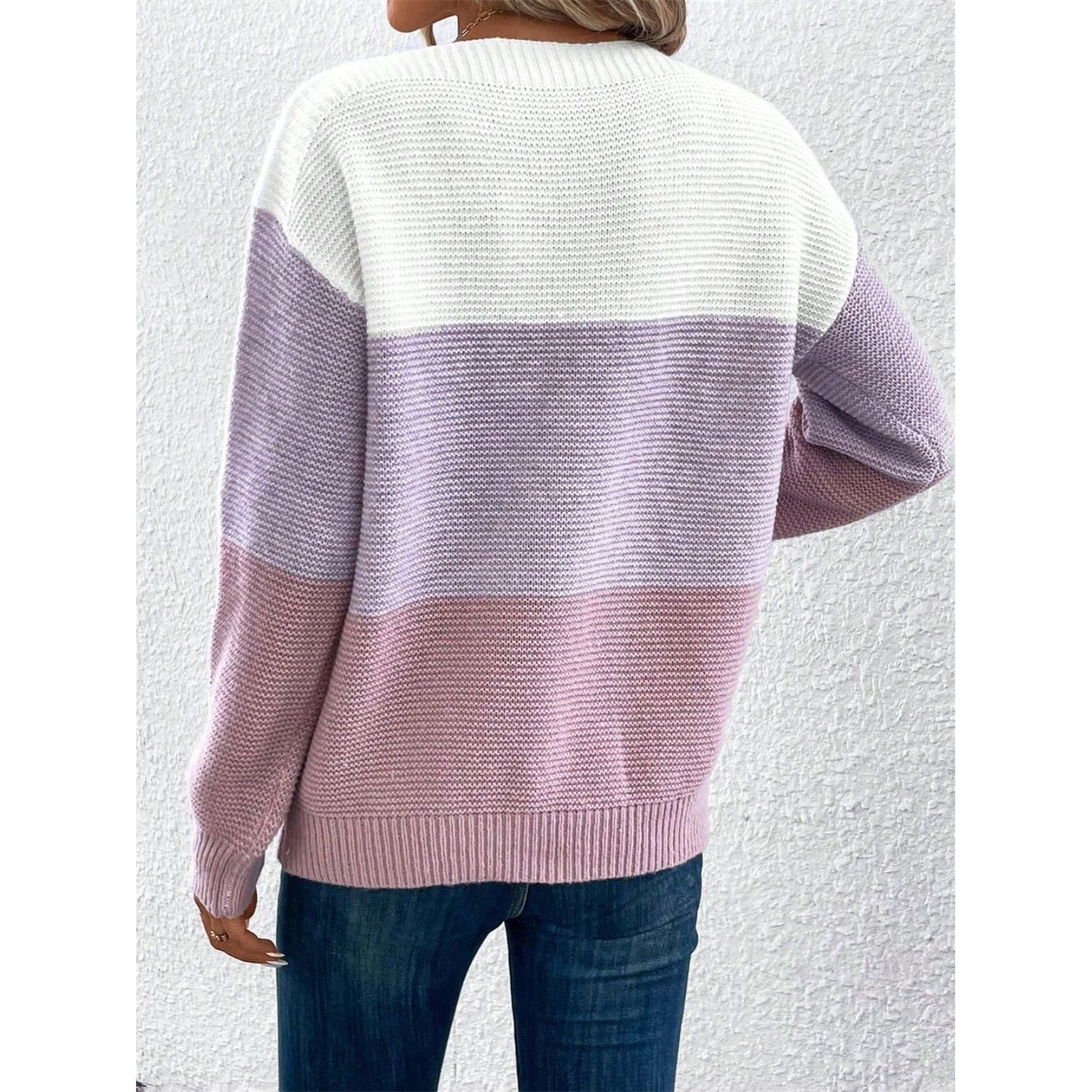 Color Block Drop Shoulder Long Sleeve Sweater