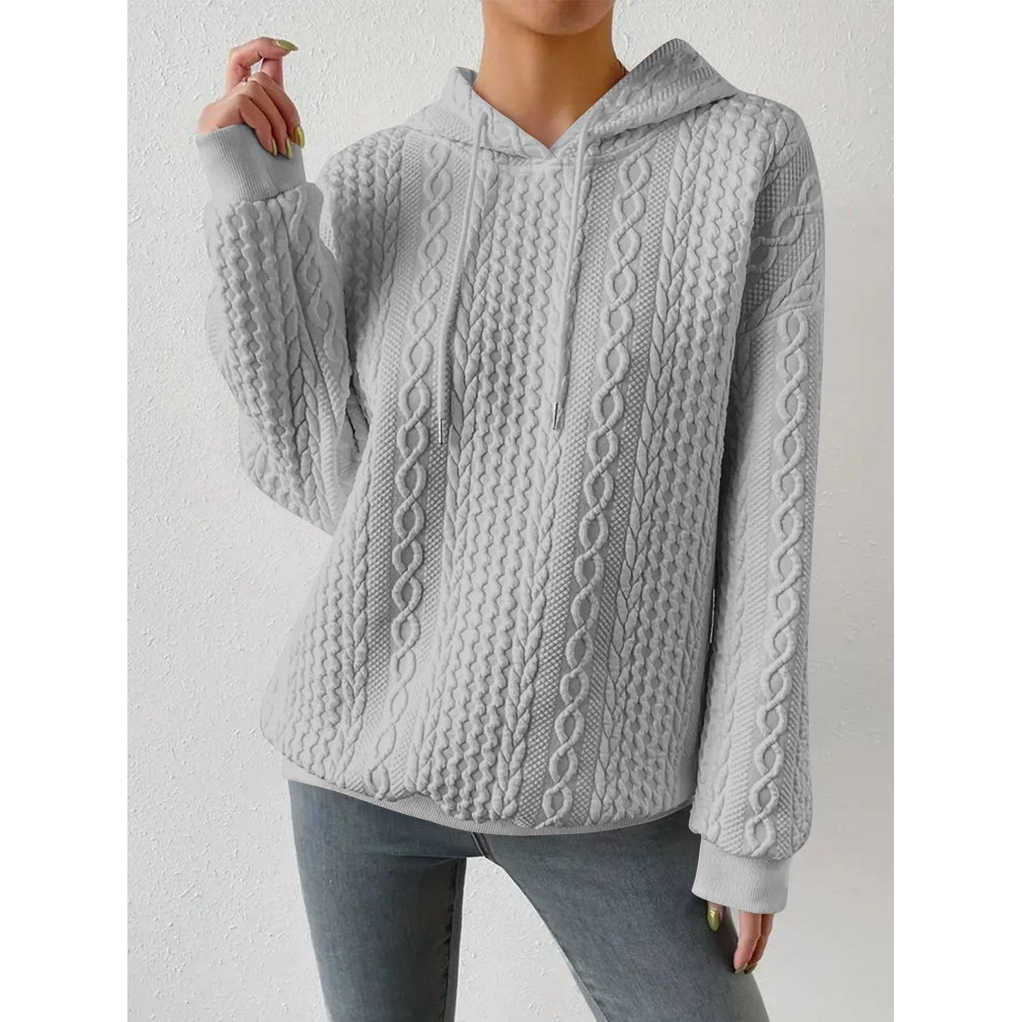 Drawstring Drop Shoulder Long Sleeve Hoodie